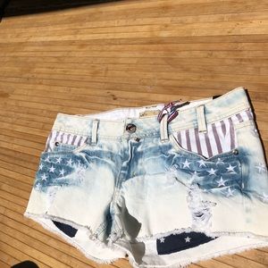 YMI size 3 or 7 denim flag shorts